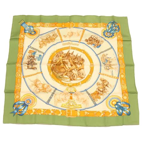 auth hermes scarf 100 silk purple green playing cards|1990.